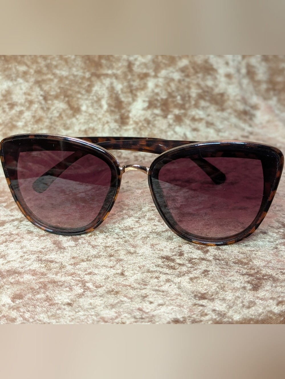 Tortoiseshell Cat-Eye Sunglasses with Purple Lenses